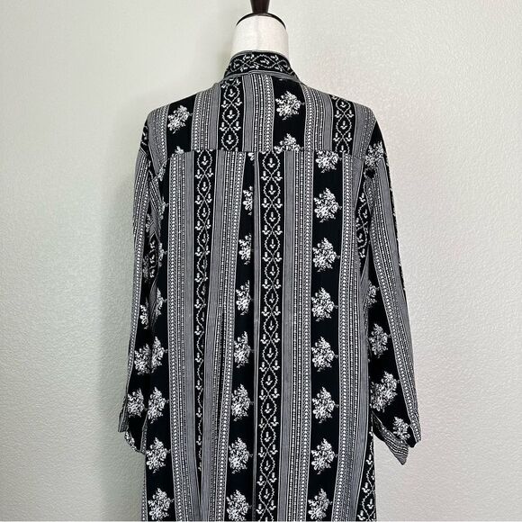 Angie Boho Black White Floral Cover Up Kimono Cardigan - Picture 8 of 12